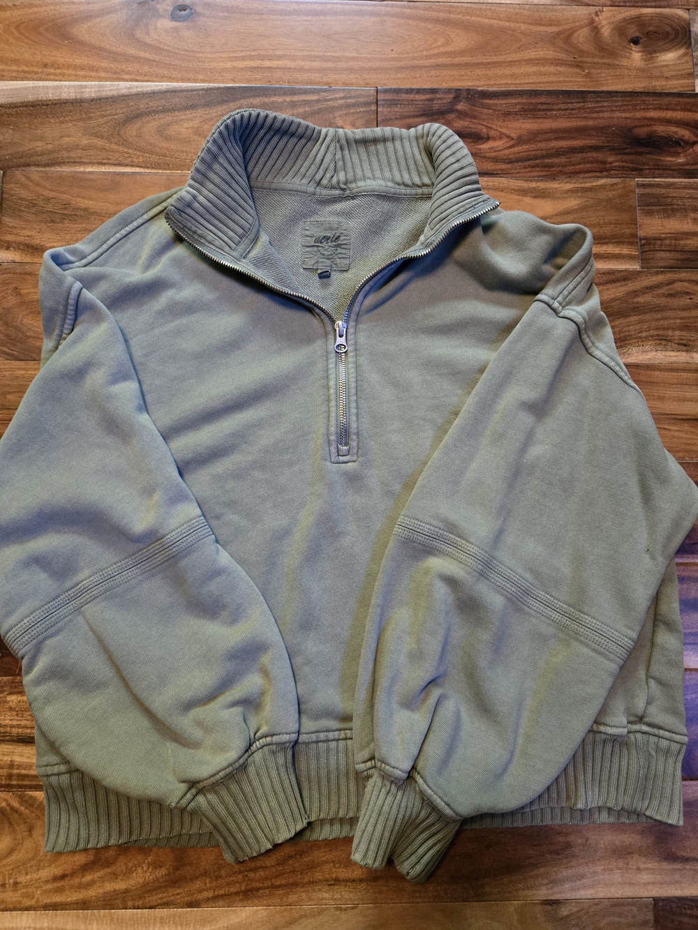 Aerie Olive Green Quarter-Zip Pullover Sweater